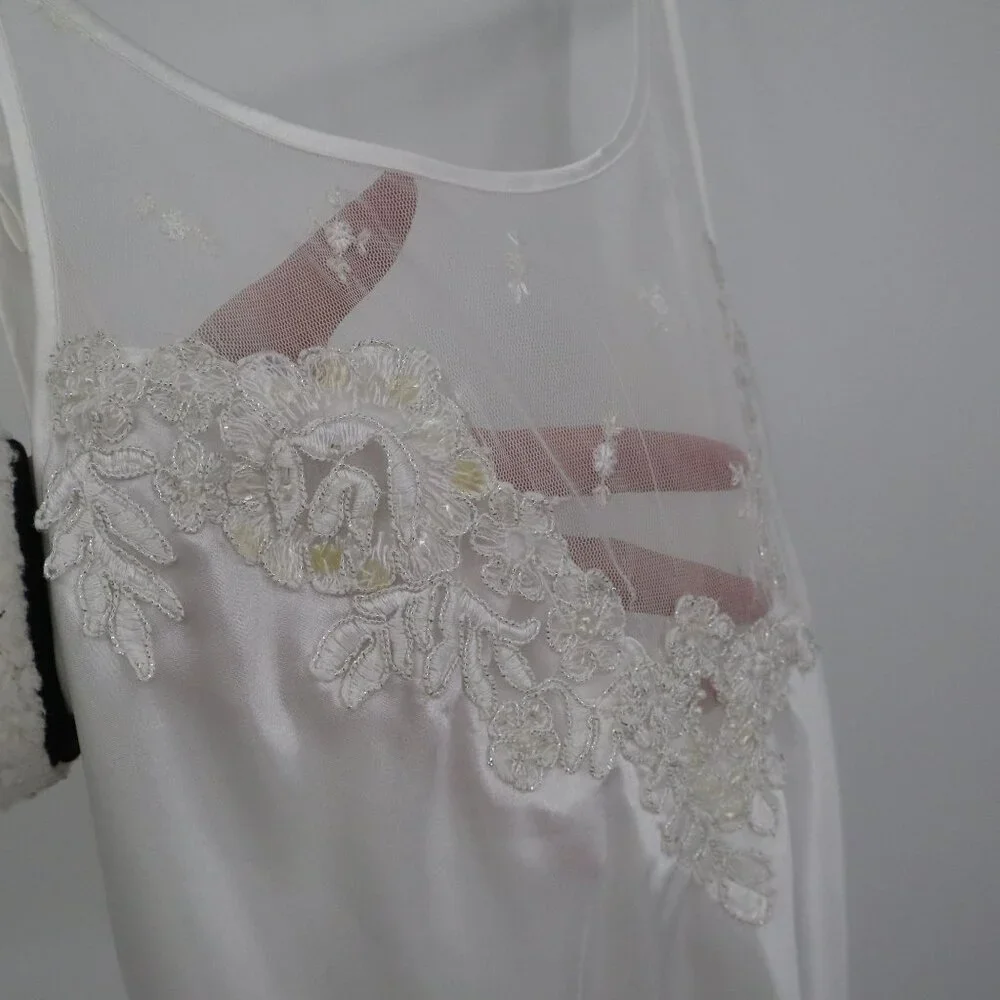 California Dynasty Satin Night Gown Womens XS White Fairy Boho Romantic Feminine